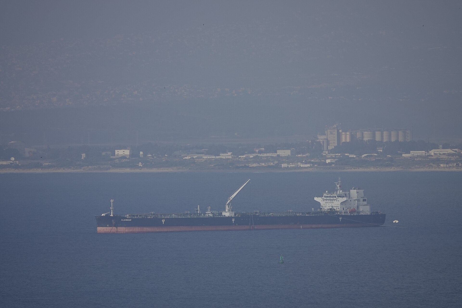 Oil tanker ship at port anchorage